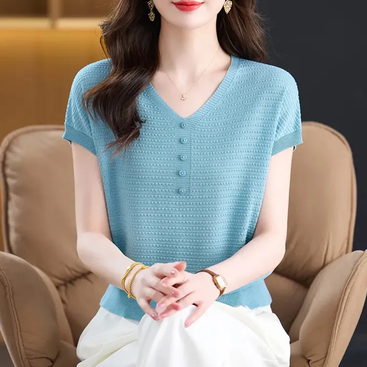 独特漂亮夏季薄款气质女士装短袖T恤2025新款时尚减龄好看针织衫