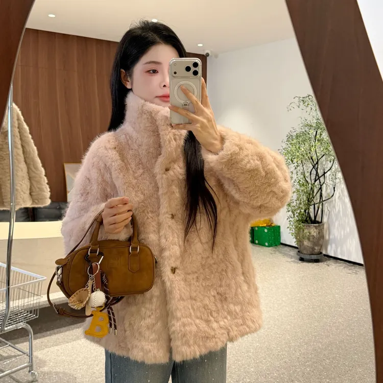 宿慕SUMU韩版加厚保暖毛毛外套小雨女装2025秋冬新款气质上衣1012