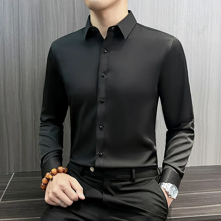 商务正装衬衫男款爆款2025新款春秋纯色百搭韩版修身长袖衬衣男