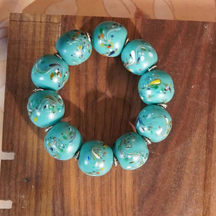 老琉璃复古百搭蓝色凤尾手串120705