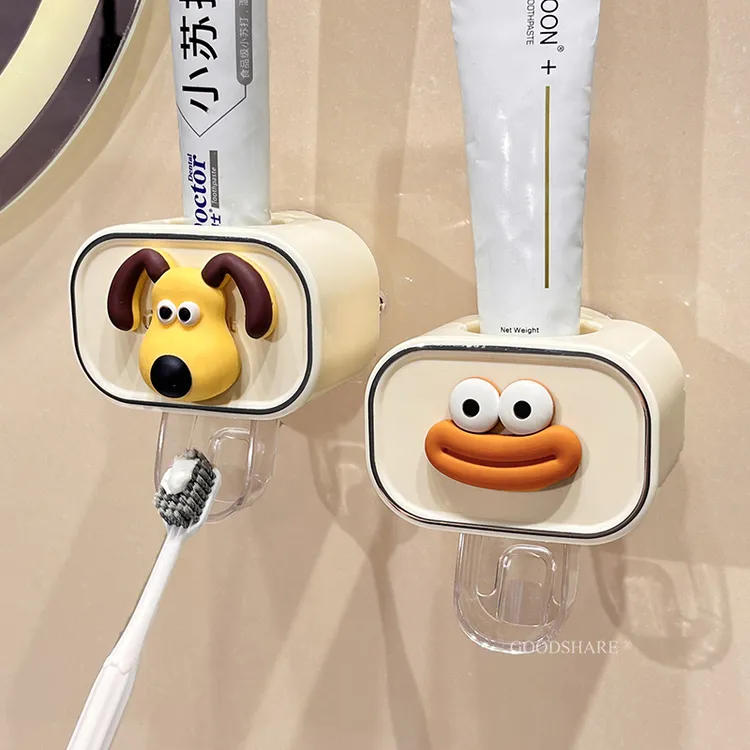 吸盘式免打孔挤牙膏神器可爱卡通香肠嘴挂壁式懒人自动牙膏挤压器