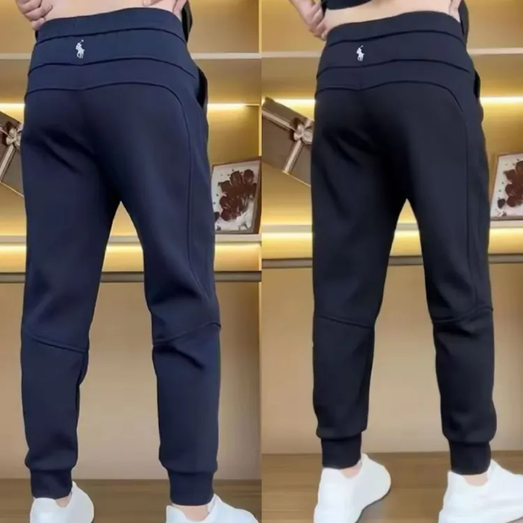 简约舒适束脚型保暖加绒厚款休闲裤男士蓝色春秋季卫裤百搭战马