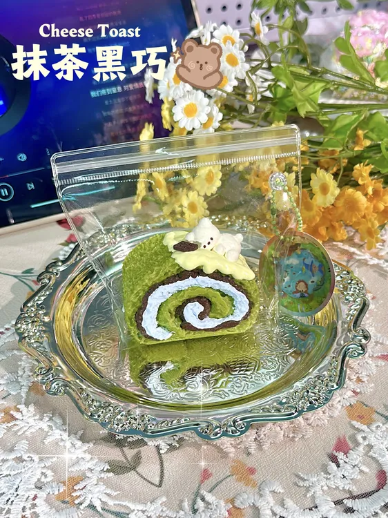 抹茶黑巧小熊瑞士卷捏捏 130g左右 纯泥感 纯手工制作微瑕