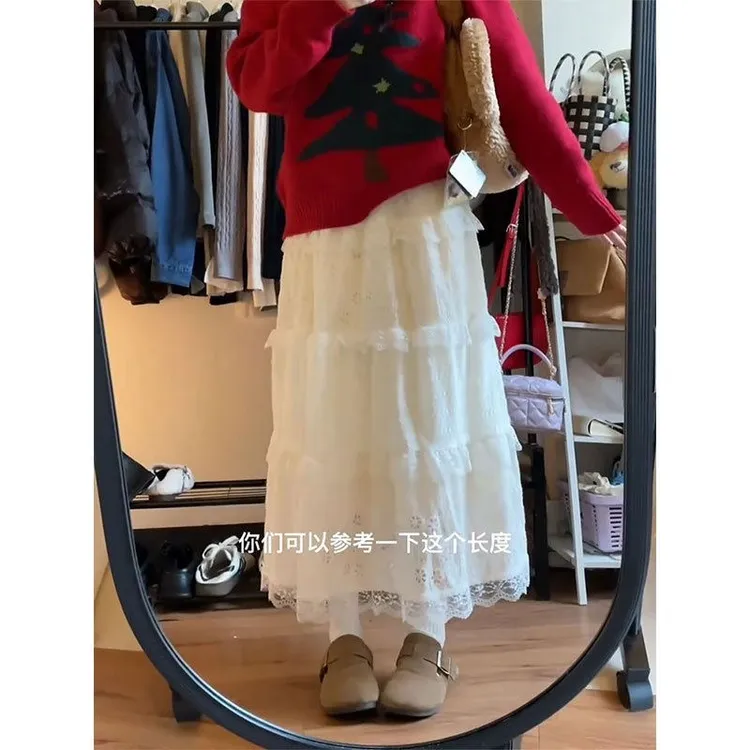 2051秋冬季设计感别致蕾丝半身裙女大码胖mm遮肉显瘦加绒蛋糕裙子