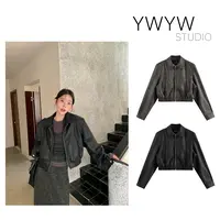 【YWYW25F/W】秋季气质百搭复古翻领收腰皮衣短外套5583