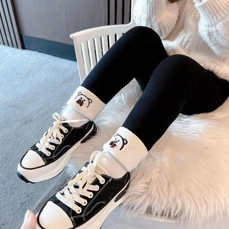 女童德绒保暖打底裤中小童韩版洋气百搭裤子小熊绣花儿童直筒长裤