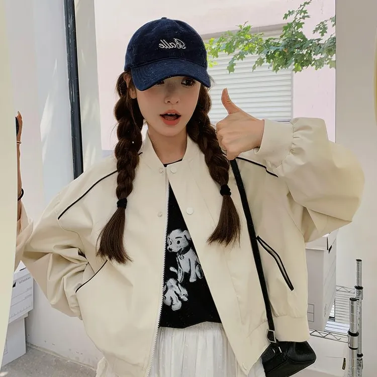 ZPPSN独特超好看白色短款棒球服外套女春秋2025新款韩系chic学院
