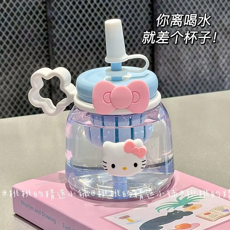 夏季大容量水杯KT猫可爱高颜值大肚杯便携贴纸吸管杯驾车个人用品