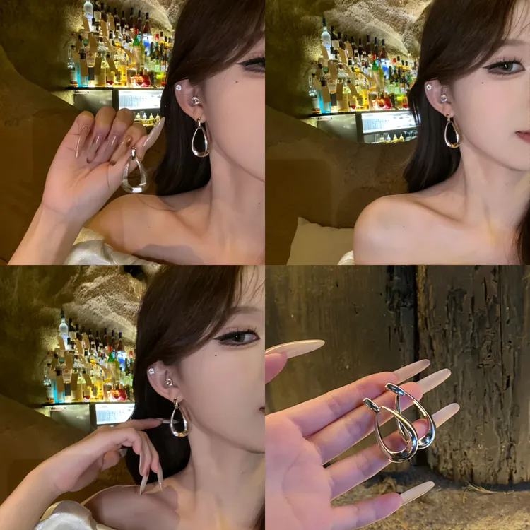 铜合金耳饰 欧美个性复古几何椭圆水滴耳钉女冷淡风经典轻奢耳饰