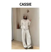 CASSIE2025秋季加绒加厚连帽双拉链卫衣外套+休闲裤两件套女套装
