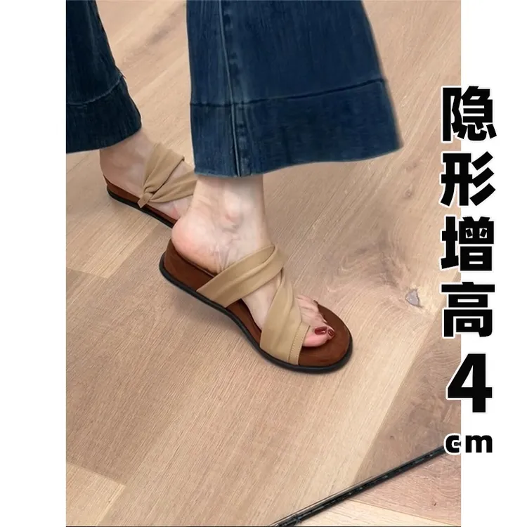现货发~厚底增高套趾夹脚凉拖鞋女外穿夏2025新款一字带两穿拖鞋