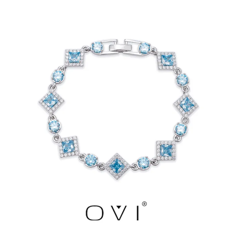 925银合成锆石手链 OVI限定baby blue经典方切原切6A满钻高定手链