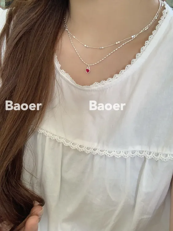 坠链均925银 【BAOER】韩国轻奢银饰 S925纯银叠戴神器百搭方块项链