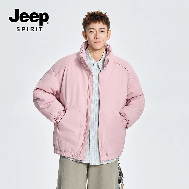 JEEPSPIRIT美式纯色立领棉服男冬季简约休闲宽松棉衣保暖情侣外套
