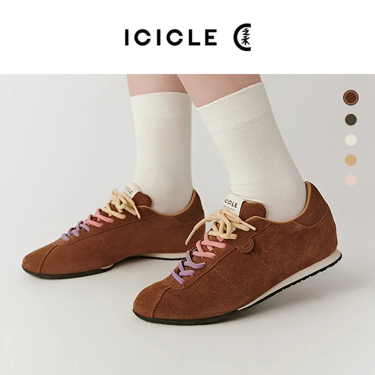 ICICLE之禾剖层牛皮革芭蕾运动鞋休闲德训鞋1298