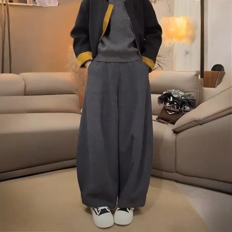 【加厚呢子裤】欧货高端高腰显瘦阔腿弯刀裤女秋冬宽松重工直筒长裤