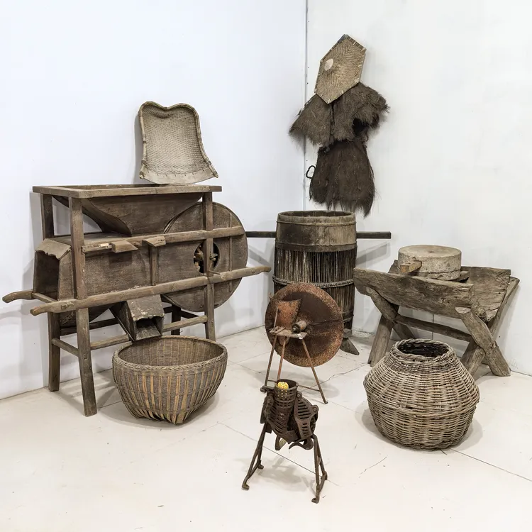 民俗老物件农具风车摆件复古怀旧老秋收农具碾米机搓茶机造景道具