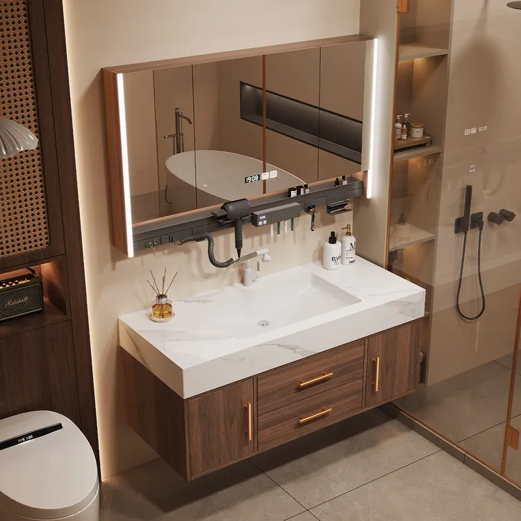 岩板陶瓷无缝盆浴室柜组合热弯一体盆卫生间洗漱台洗手洗脸盆柜