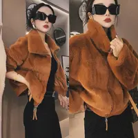 韩版环保毛立领短款毛毛外套女秋冬保暖气质毛绒小夹克6611