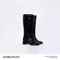 LIURUONAN | 9.28四周年 牛皮真皮圆头极简粗高跟不过膝长筒靴