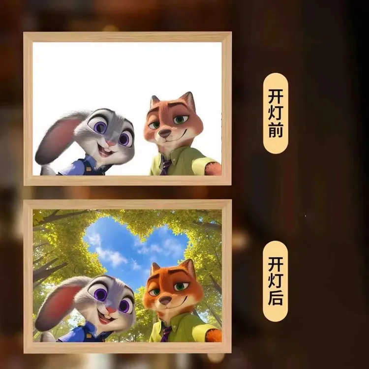 【疯狂动物城】尼克和朱迪氛围感灯光画夜晚摆台三色灯驾车个人用品