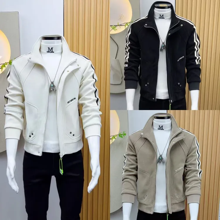 新品韩版男士时尚纯色加厚个性修身男褂子秋冬季夹克百搭休闲外套