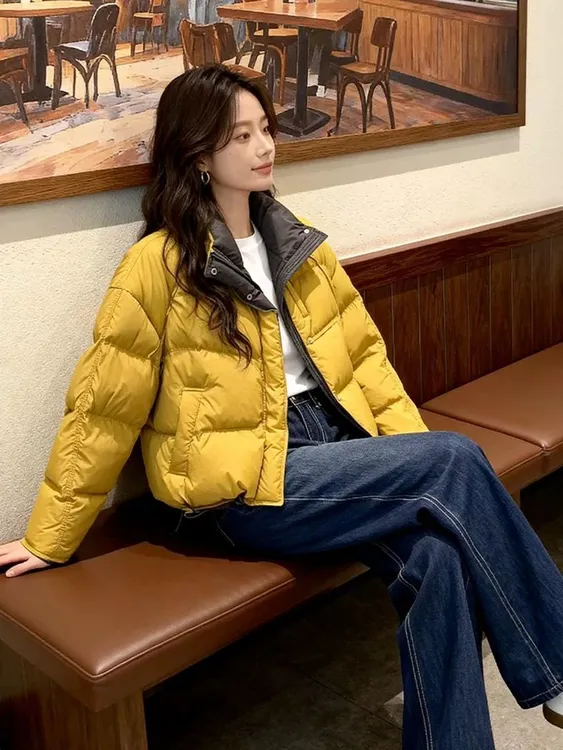 韩系黄色短款棉服女款2025新款冬季加厚保暖独特气质洋气外套棉袄
