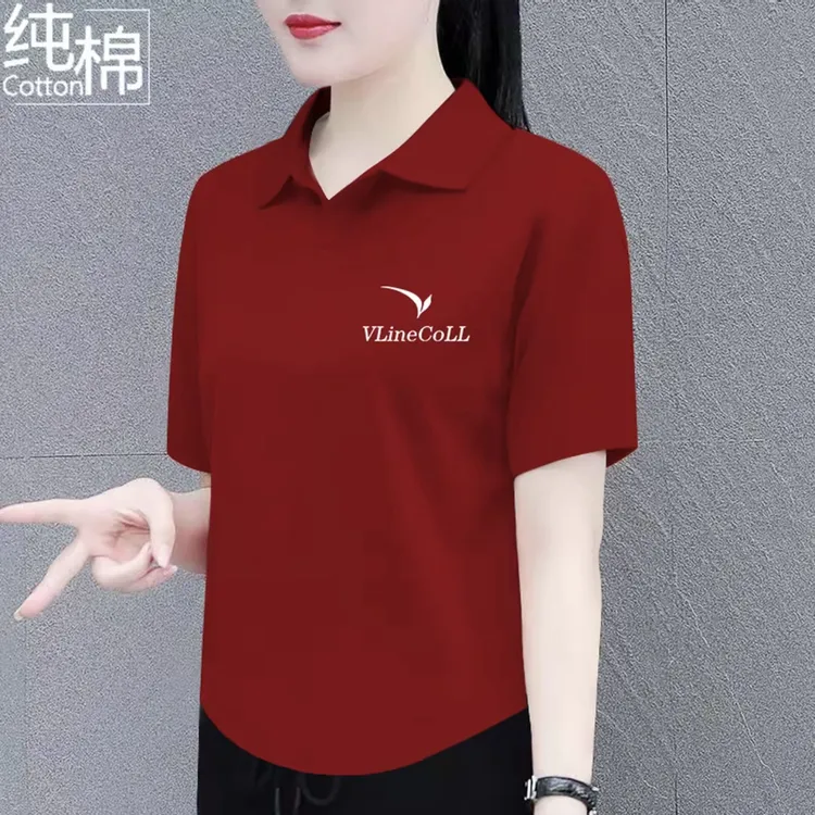 重磅100%纯棉反领短袖t恤女夏季休闲百搭显瘦时尚洋气polo领上衣