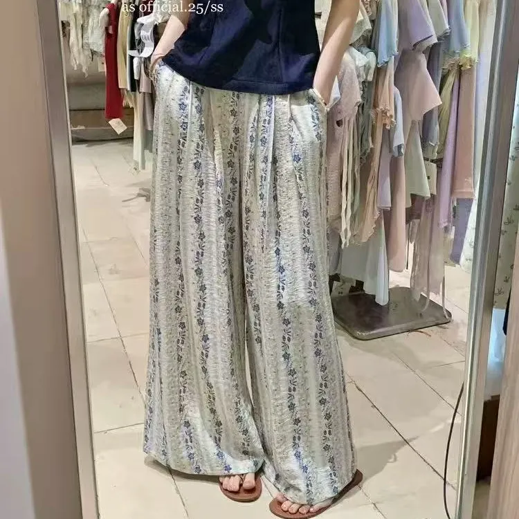 新款时尚减龄薄料波西米亚风碎花阔腿裤