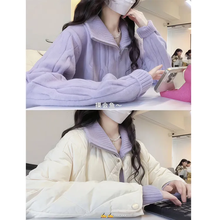 香芋紫麻花拉链半高领毛衣外套女2025新款春季穿搭加厚多巴胺上衣