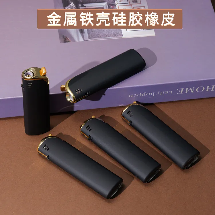 兔子金属铁壳硅胶橡皮直冲防风打火机批发零售加厚防爆一次性充气