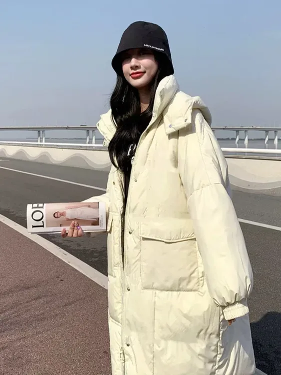 0759 流行爆款连帽羽绒服女长款过膝2025冬季新品面包服外套f1-4