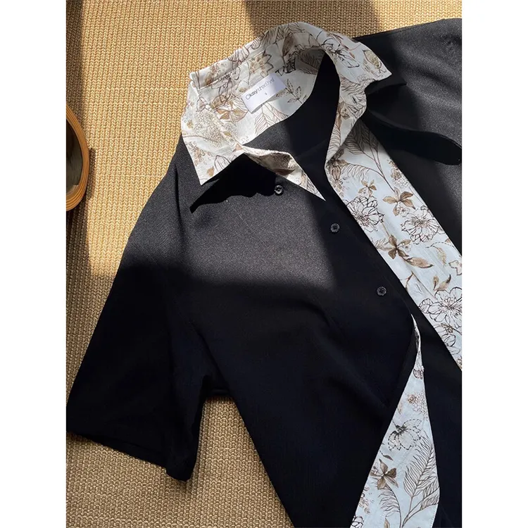 OkayThxBye "亚麻花领"假两件短袖衬衫男款夏季老钱风高级感衬衣