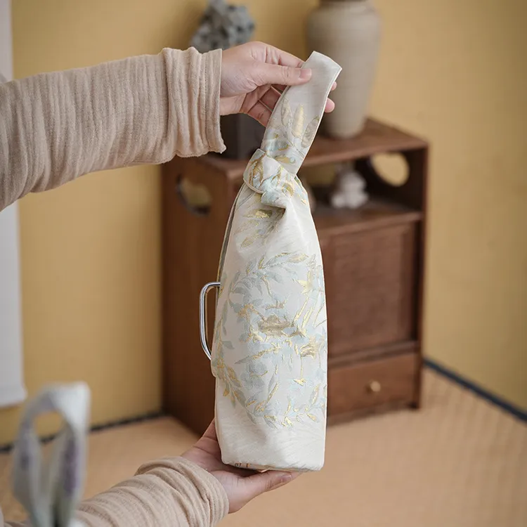 新中式手工织锦焖茶壶袋便携手提网红保温壶袋茶道收纳袋