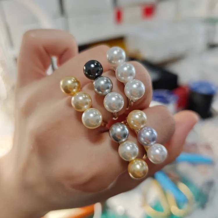 足银戒指 海水平衡木珠珠戒指女小众设计感高级时尚个性气质手饰