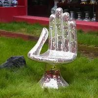 【本尼家】现代艺术装饰玻璃钢镜片镶嵌手掌椅室内户外休闲边几