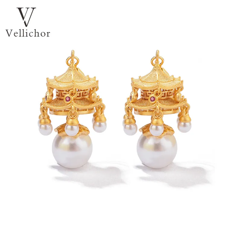 铜合金耳饰 【原创设计】复古灵动国风宝塔琉璃宫灯耳环