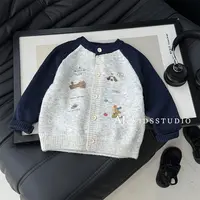 阿卷2025秋装女童韩版时尚可爱图案撞色针织毛衣开衫MPG6991-PP3