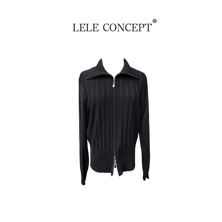 LELE CONCEPT丨「丽」立领拉链竖条纹针织衫FS25C0116W
