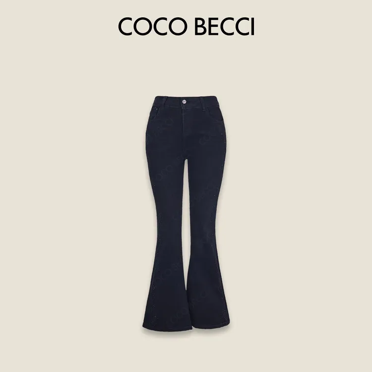 COCO BECCI【暗夜星河】烫钻水洗微喇高腰复古牛仔裤CFXYC262057