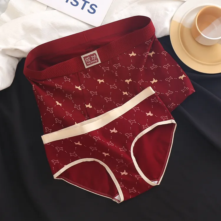 情侣内裤本命年马年新年喜庆结婚鸿运一男一女小马纯棉红色套装