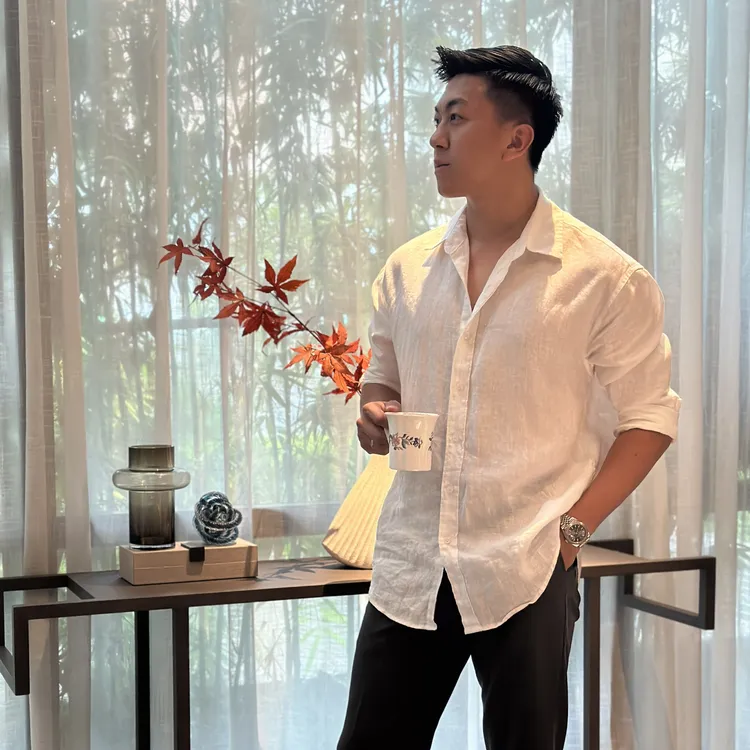 Yang • X • S 男士修身夏季长袖衬衫亚麻透气薄款衬衣沙滩服