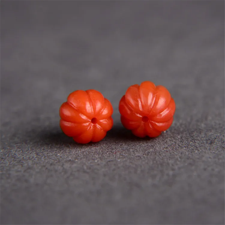 南红玛瑙散珠南瓜珠九口料柿子红手工雕刻珠文玩手串配珠精雕促销