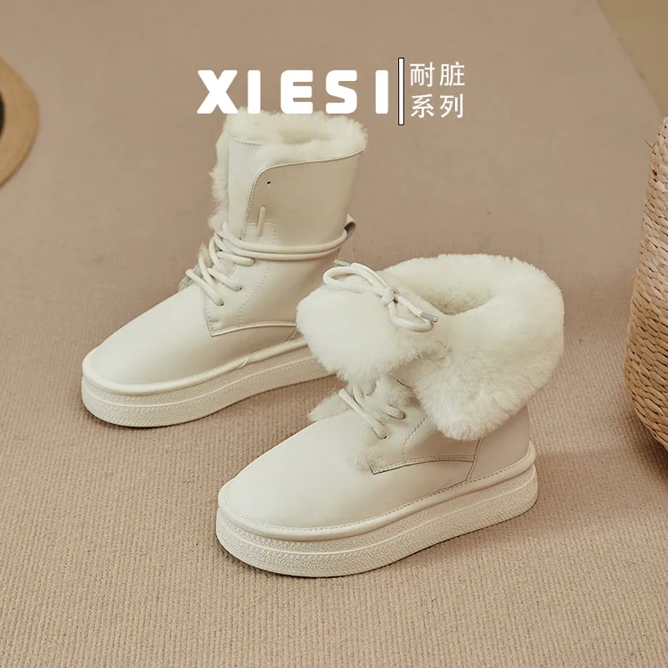 写思【耐脏系列~S32】冬季短靴防滑防水加厚女鞋系扣时尚雪地靴加绒