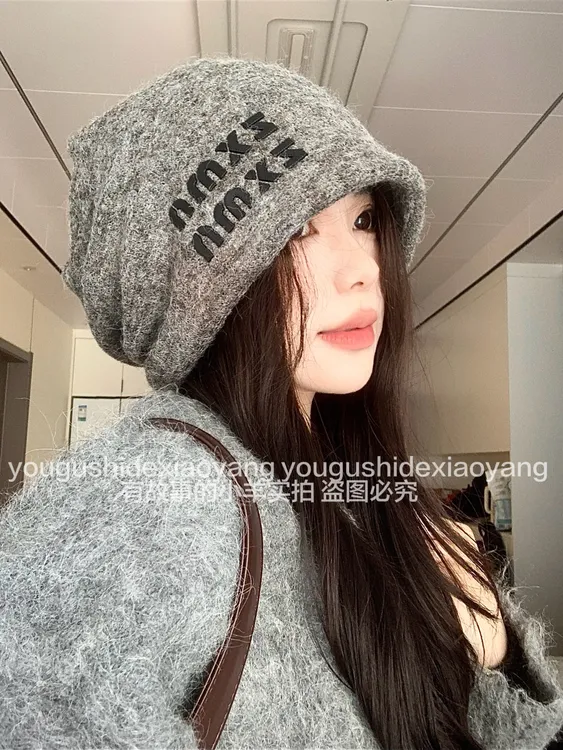 ins风韩系大版堆堆帽女冬季加厚保暖显脸小百搭素颜冷帽立体字母