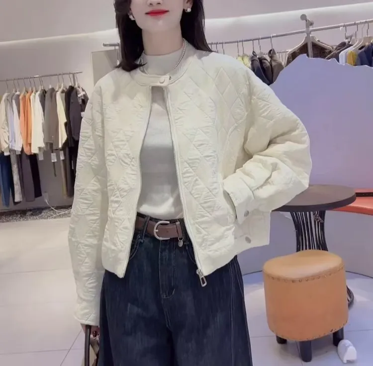 高级感菱形格加厚外套女2025秋季新款韩系宽松棒球服上衣