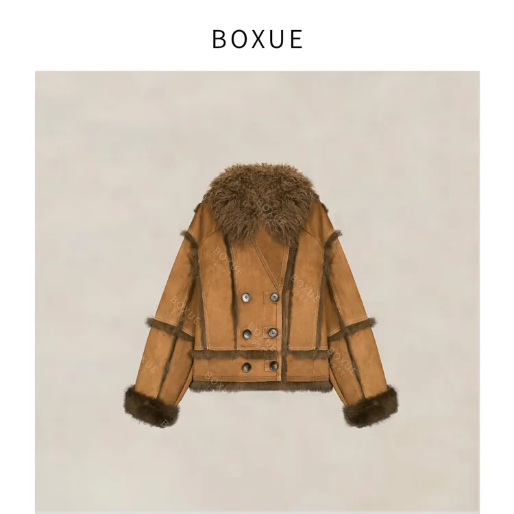 BOXUE“帕劳小姐”2025秋冬高级感皮草羊羔毛毛领 外套#251030W6152