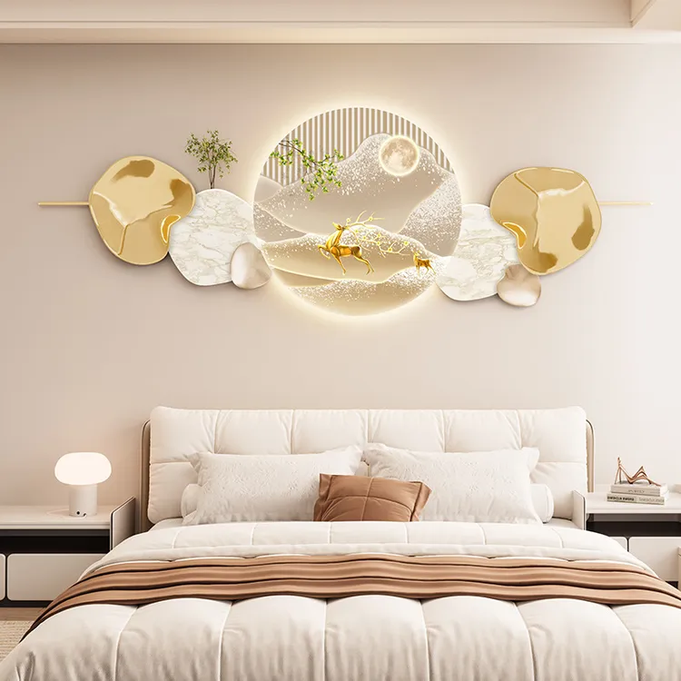 卧室床头装饰画2025新款挂画led灯画轻奢高级感主卧房间背景壁画