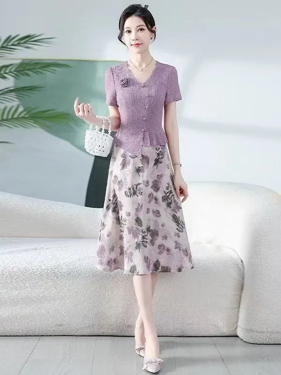 【Y3676】蕾丝连衣裙新款高级感高端气质旗袍假两件套装