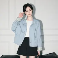 蓝色休闲外套女秋季薄款2025春秋新款设计感宽松工装夹克短款上衣